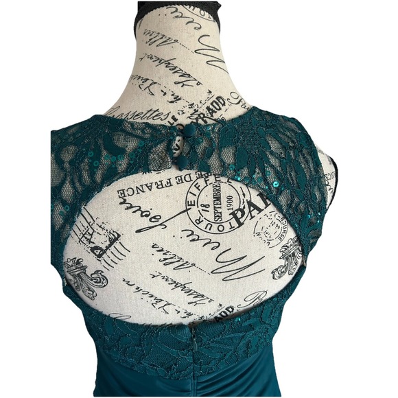 Women's Junior Morgan & Co Teal Dress Size 5/6 Mermaid Ruched Formal Romantic - Picture 4 of 7